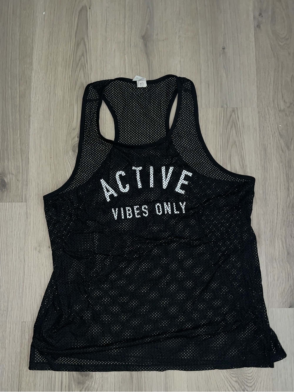 Reebok Black Mesh Tank Top “Active Vibes Only” Workout Gym Racerback size XL